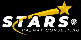 STARS Hazmat Consulting in white letters, on a black background and a golden star swooshing across and above.